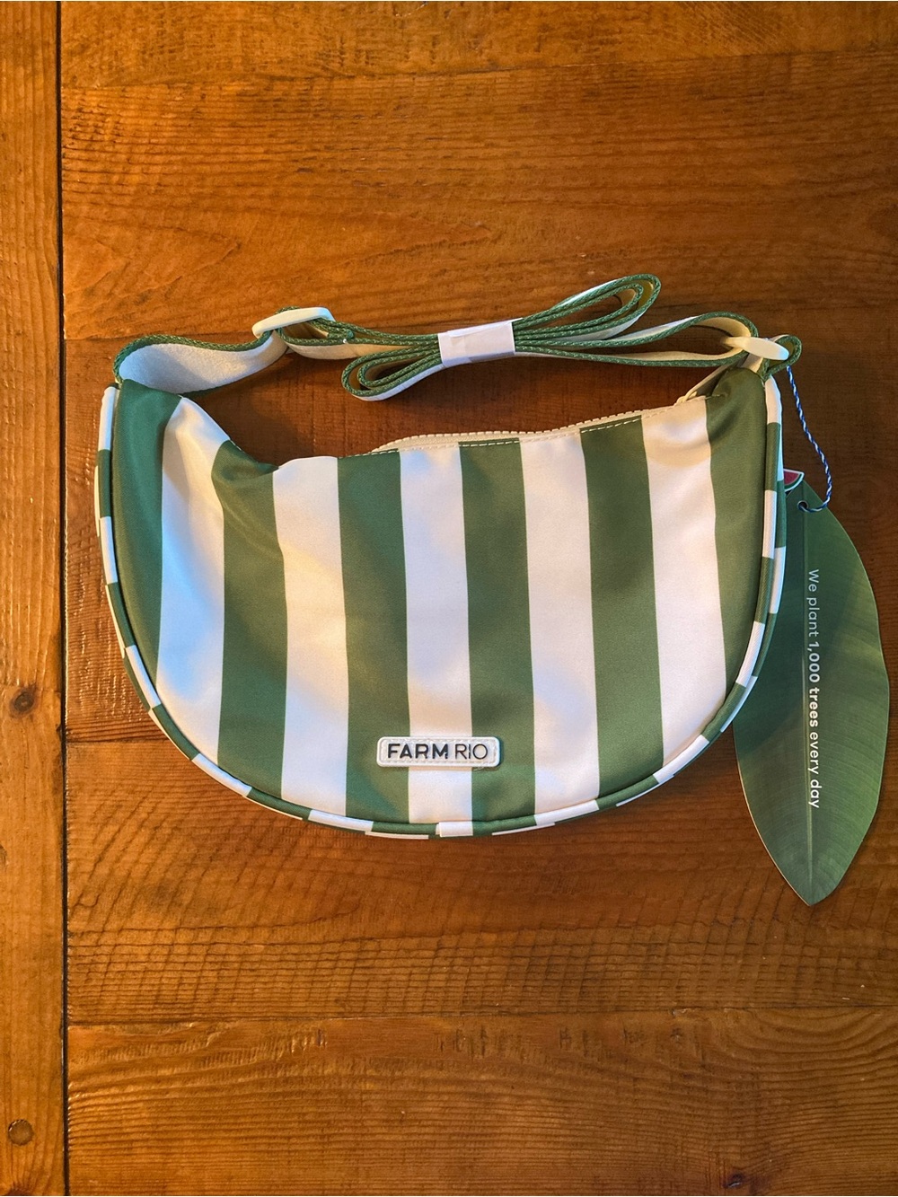 NEW FARM Rio Green Tropical Banana Shoulder Bag Stripes Size 12" x 6.75" x 3" - Picture 6 of 7